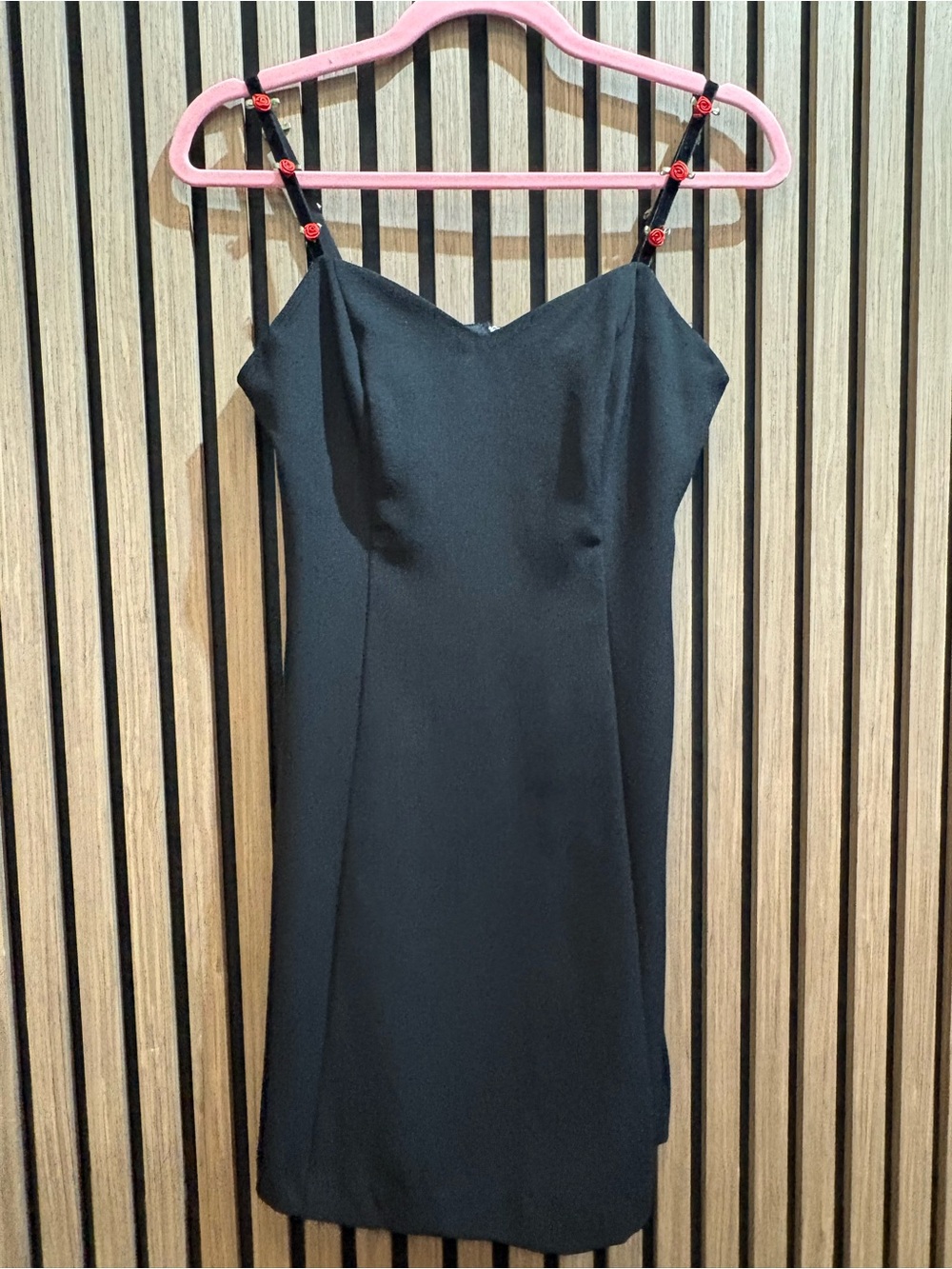 Classic Black Slip Dress - Sleek Women's Evening Dress - rose detail 🌹